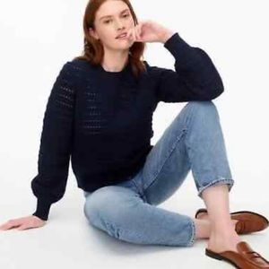 Jcrew Navy Balloon Sleeve Pointelle Sweater